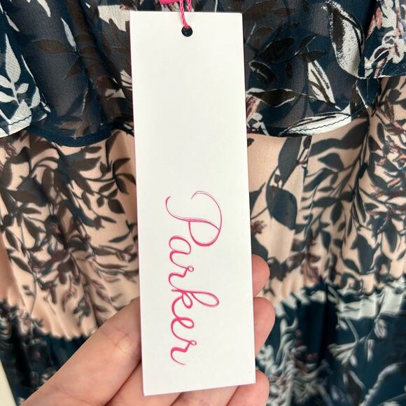 NWT Parker Reuben Combo Asymmetric Hem Midi Dress in Nautic Privett Small - Picture 7 of 9